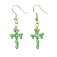 Glass Seed Braided Cross Dangle Earrings