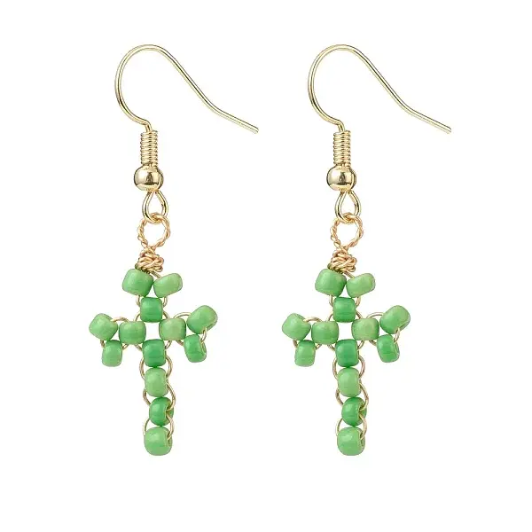 Glass Seed Braided Cross Dangle Earrings