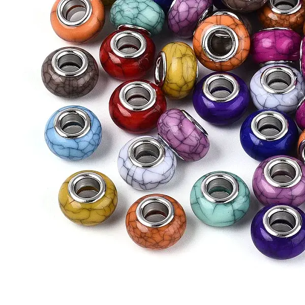 Opaque Acrylic Crackle European Beads