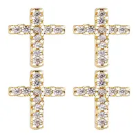 2 Pairs Brass Micro Pave Clear Cubic Zirconia Stud Earrings for Women