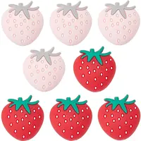 12Pcs 2 Colors Strawberry Food Grade Eco-Friendly Silicone Focal Beads