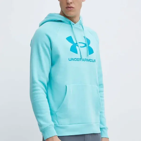 Mikina Under Armour pánská, tyrkysová barva, s kapucí, s potiskem