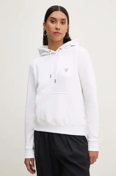 Mikina Guess Jeans dámská, bílá barva, s kapucí, hladká, W4YQ04 KC811
