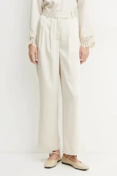 Kalhoty Bruuns Bazaar dámské, béžová barva, široké, high waist, BBW4271