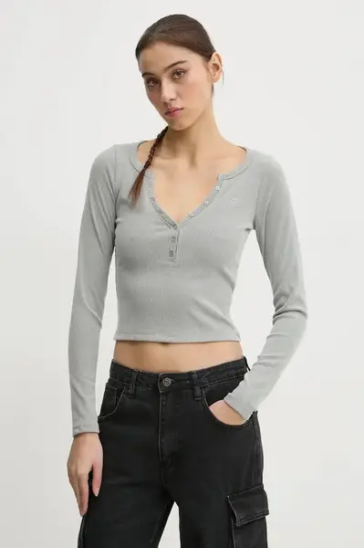 Tričko s dlouhým rukávem Hollister Co. šedá barva, KI339-3631