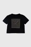 Bavlněné dětské tričko Emporio Armani černá barva, s potiskem