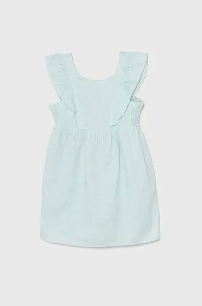 Dětské lněné šaty United Colors of Benetton tyrkysová barva, mini