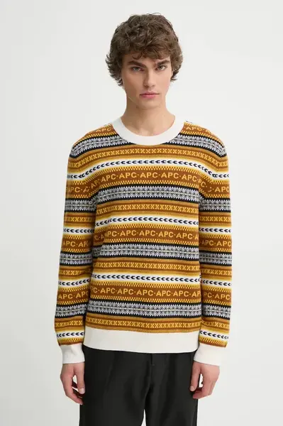 Vlněný svetr A.P.C. pull malcom pánský, hnědá barva, WVBDS.H23372