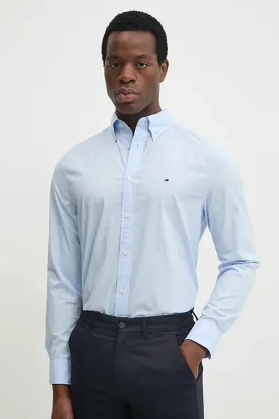Bavlněná košile Tommy Hilfiger modrá barva, regular, s límečkem button-down, MW0MW37554