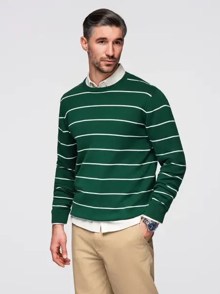 Ombre Men's casual sweater with horizontal stripes - green