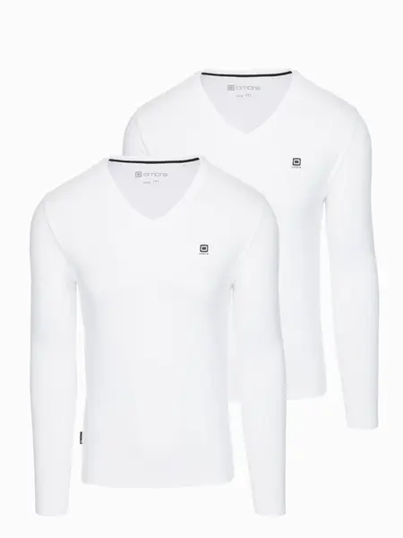 Ombre Set of men's SLIM FIT longsleeves with V-neck and logo 2-pack