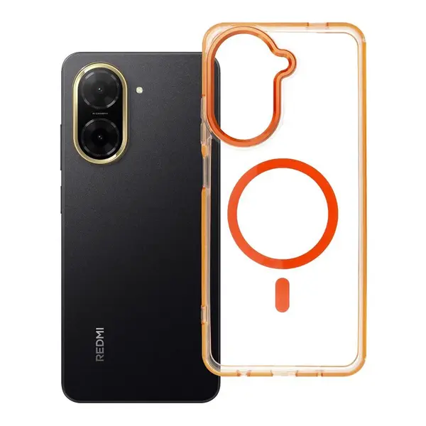 Zadní kryt Case FRAME CLEAR HYBRID MAG COVER compatible with MagSafe pro Xiaomi Redmi A5, oranžová
