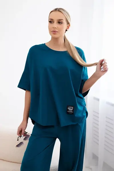 Kesi Włoski Bavlnená súprava blúzka + nohavice námorný