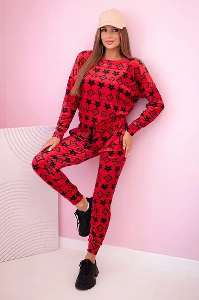 Kesi Dámsky velúrový komplet s monogramom červený