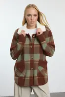 Trendyol Brown Premium Quality Plaid Coat-Look Knitwear Cardigan