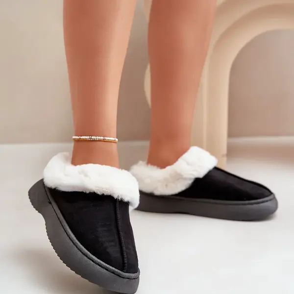 FK1 Dámske Papuče S Kožušinou Čierne Zinntia