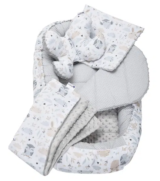 Medi Partners Cocoon in a 5-piece set (cocoon / insert / butterfly pillow / flat pillow / quilt 75x55) – Polana + gray Minky