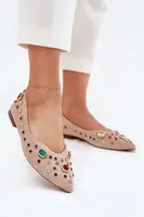 Boto Dámske Baleríny Ozdobené Kryštálmi Béžové Valena