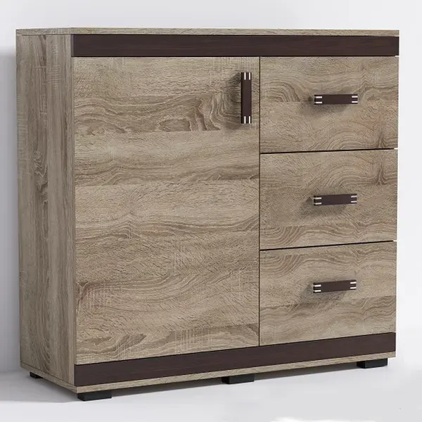 Komoda P14 Barva korpusu: Wenge, Lišta: Šedá, Barva dvířek: Dub - sonoma