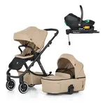Petite&Mars Kočárek kombinovaný ICON 2v1 Mocha Beige LITE AIR + Core Pro i-Size Black + Báze
