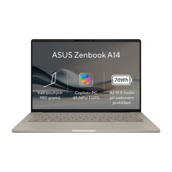 ASUS Zenbook A14  UX3407QA-OLED305W Notebook, SD-X1-26-100, 14", WUXGA, 32GB, 1TB SSD, Adreno, W11H, Brown, 2R