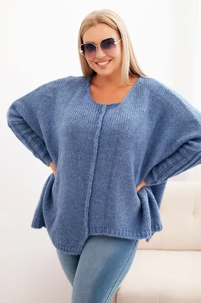 Kesi Włoski Dámský svetr Plus Size s akrylem volného střihu a rukávem 3/4 denimový