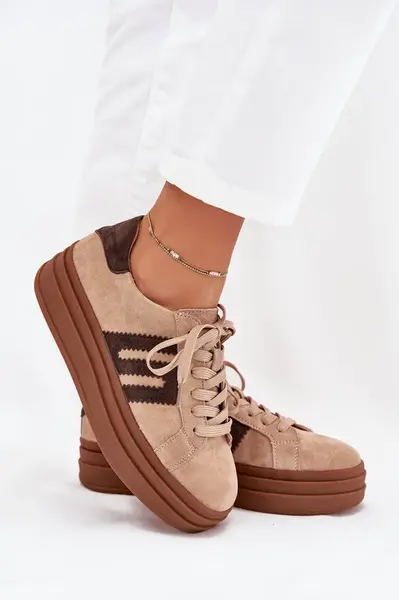 Boto Dámské sneakersy na platformě z přírodní semiše béžové Eldira