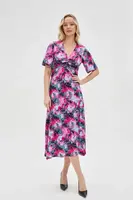 Marisse Patterned Fuchsia Dress With A Neckline