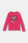 Dětské bavlněné tričko s dlouhým rukávem United Colors of Benetton růžová barva, 35RYC10QE