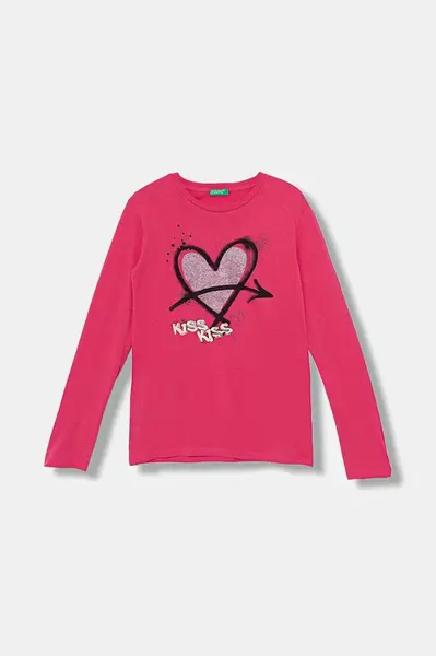 Dětské bavlněné tričko s dlouhým rukávem United Colors of Benetton růžová barva, 35RYC10QE