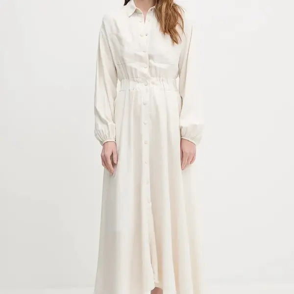 Lněné šaty Answear.LAB béžová barva, maxi