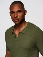 Ombre Men's knitted unbuttoned polo shirt - olive