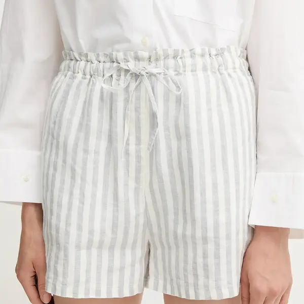 Lněné kraťasy Tommy Hilfiger dámské, bílá barva, high waist, WW0WW45773
