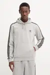 Mikina adidas Originals 3-Stripes pánská, šedá barva, s kapucí, s aplikací, JY1376