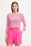 Tričko s dlouhým rukávem s příměsí lnu United Colors of Benetton růžová barva, 38O0D109X