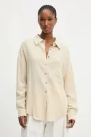 Lněná košile Answear.LAB dámská, hnědá barva, relaxed, s klasickým límcem