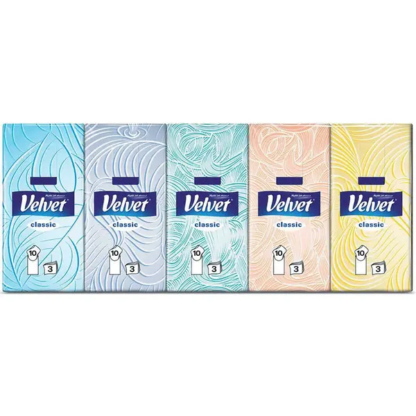 VELVET Classic Papírové kapesníky 3-vrstvé 10 x 10 kusů