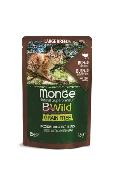 Monge BWild Grain Free vlhké krmivo pre veľké mačky - byvol so zeleninou 85 g