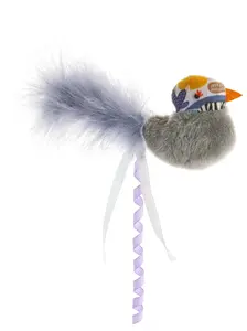 GimCat hračka pre mačky - opeřený plyšový ptáček s mačacou mätou Šedá