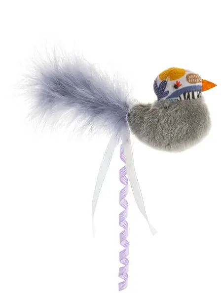 GimCat hračka pre mačky - opeřený plyšový ptáček s mačacou mätou Šedá