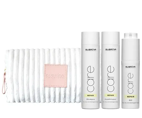 Dárková sada pro suché a poškozené vlasy Subrina Professional Care Repair Set + kosmetická taštička zdarma + dárek zdarma