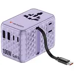 Verbatim 30193, Cestovní adaptér univerzální Charge ,n, Travel 2x USB-C, 2X USB-A + 1x integrovaný kabel USB-C, fialová, 100 W