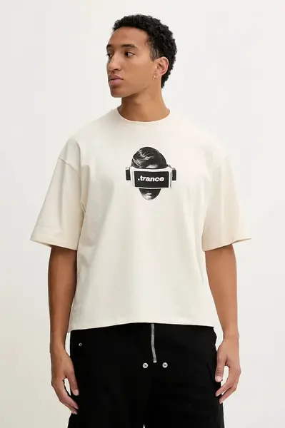 Bavlněné tričko Kaotiko béžová barva, s potiskem, AR036-01S-G002