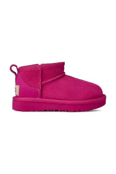 Dětské semišové sněhule UGG T CLASSIC ULTRA MINI růžová barva