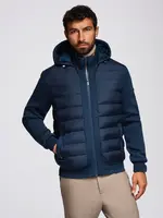 Ombre Quilted bomber jacket with hood and knitted sleeves - navy blue
