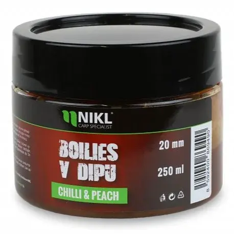 Nikl boilies v dipu chilli & peach 250 g - 20 mm