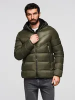 Ombre Men's quilted winter jacket with combined materials - dark olive green