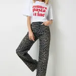 Happiness İstanbul Women's Black Brown Leopard Patterned Straight Jeans