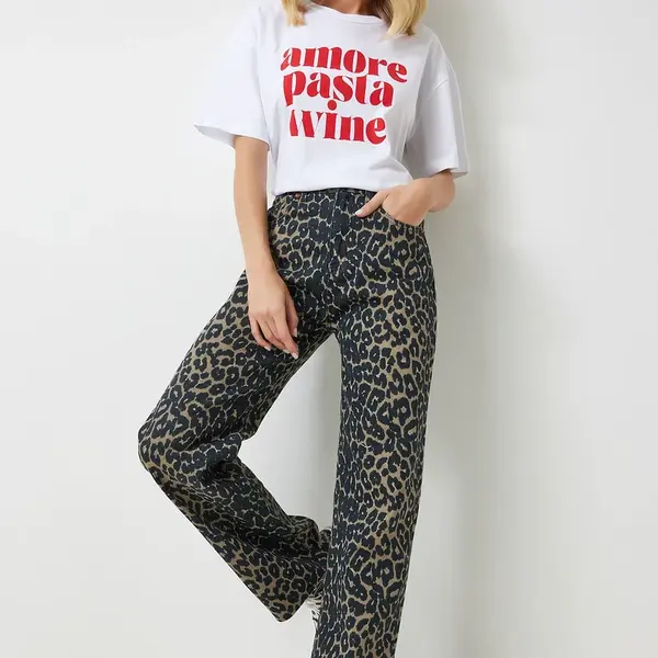 Happiness İstanbul Women's Black Brown Leopard Patterned Straight Jeans