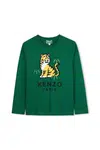 Detská bavlnená košeľa s dlhým rukávom Kenzo Kids zelená farba, s potlačou, K61451